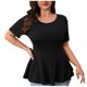 thumbnail image 2 of Camisas de Manga Corta para las Mujeres Color Sólido Hueco Empalme Cuello Redondo Blusas, Moda Casual Top de Verano, 2 of 7
