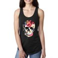 thumbnail image 1 of Roses Skeleton Face Floral Skull Fashion Ladies Racerback Tank Top, Black, Small, 1 of 1