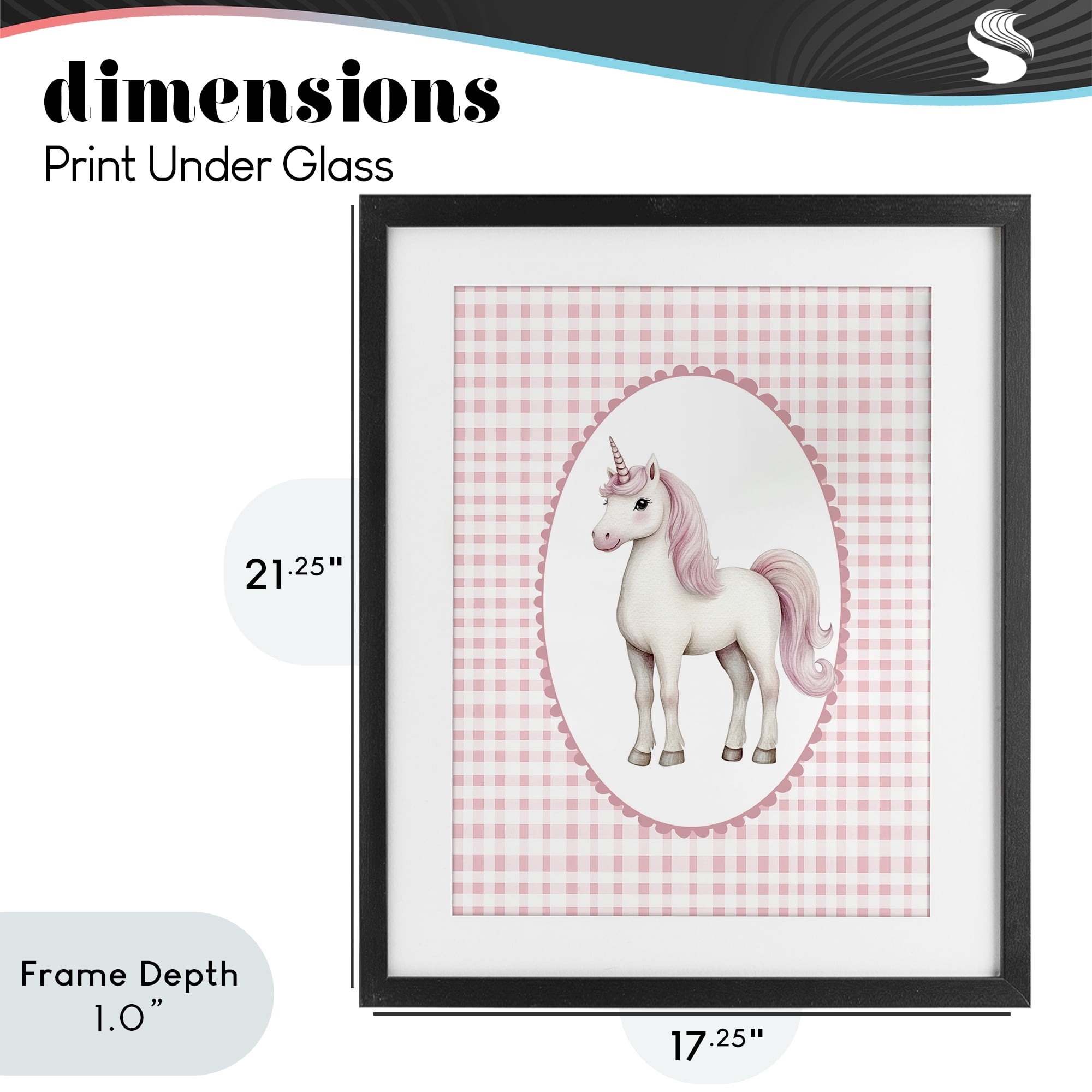 Stupell Industries Pink Gingham Unicorn Black Framed Print Under Glass, design by Christine Simpson Art