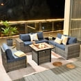 thumbnail image 3 of Vcatnet 7 Pieces Patio Furniture Outdoor Wicker Conversation Set with Fire Pit Table and Coffee Table,Denim Blue, 3 of 8