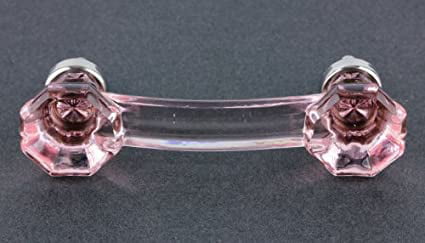 Antique Original Pink Glass Cabinet Knob Drawer Pull Handle With Hardware 