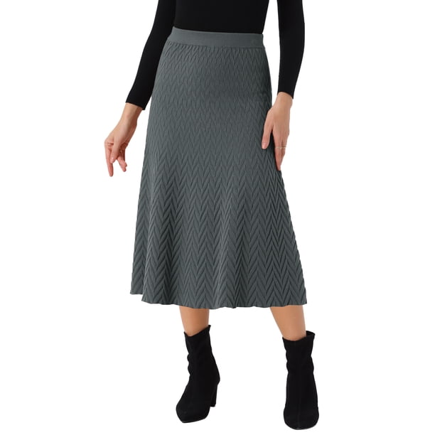 Falda midi de punto acampanada de mujer INSPIRE CHIC, con cintura alta elástica y tejido elástico, color gris oscuro, talla M