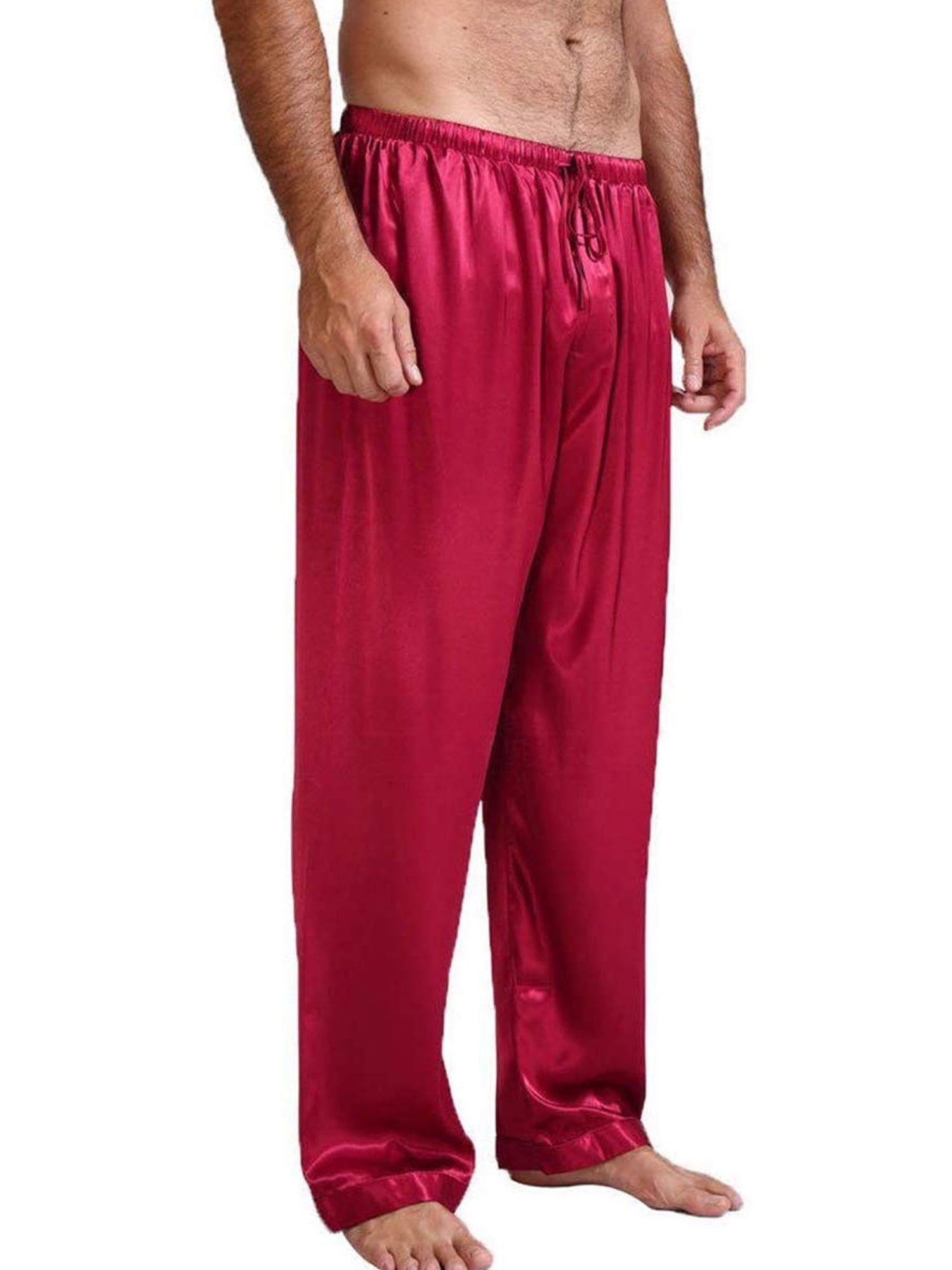 Wassery Men's Pyjama Bottoms Satin Silk Trousers Soft Lounge Pants ...