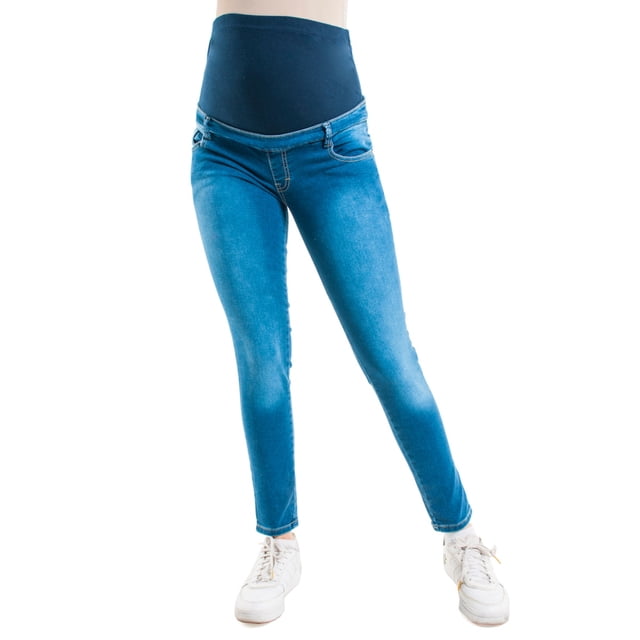 PANTALON DE MEZCLILLA MATERNIDAD ALMACENES MARIO 3001 AZUL CIELO C/PARCHE ALTO