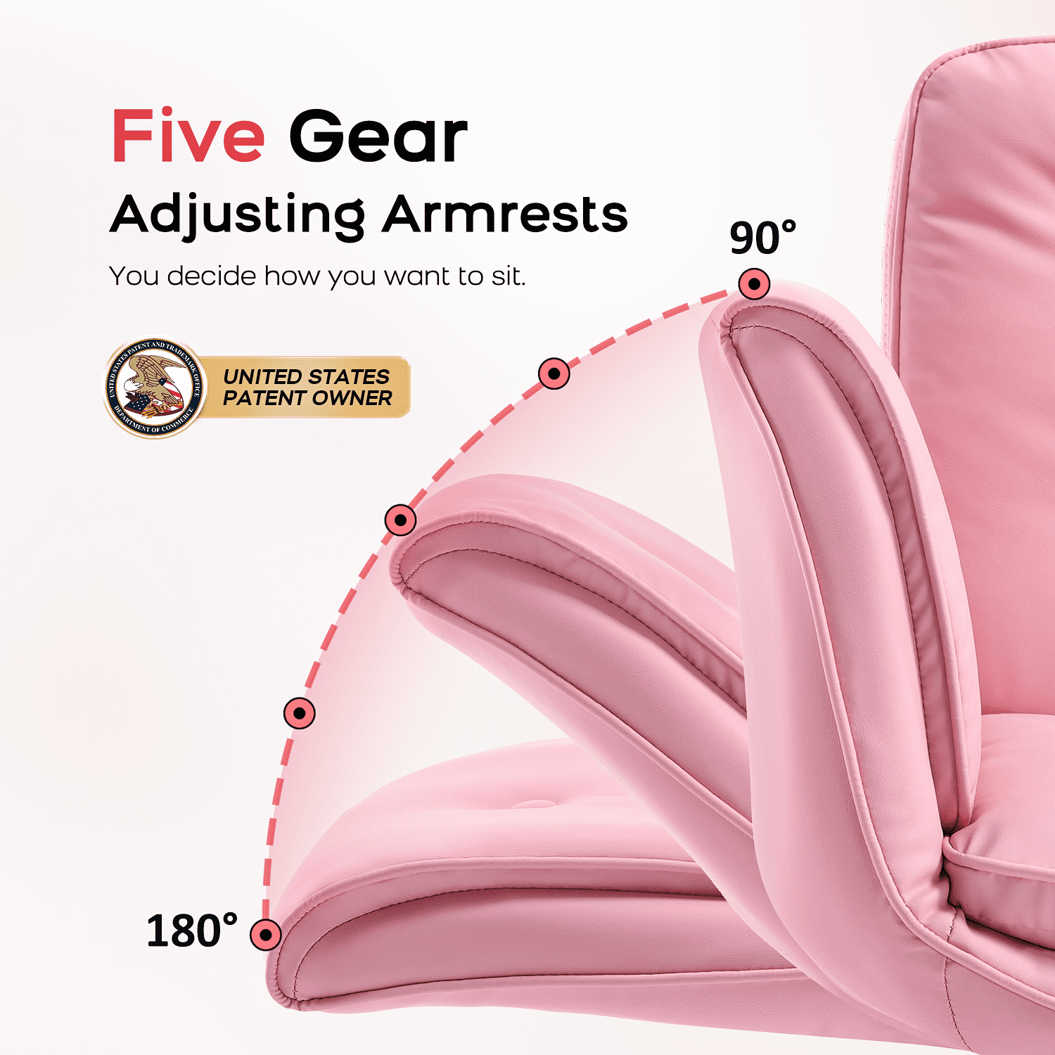 TMV Criss Cross Chair with Wheels & Armrests, Comfy Wide Vanity Chair, PU Leather Cross Legged Desk Chair, Height Adjustable Computer Office Desk Chairs for Home＆Makeup＆Bedroom，Pink