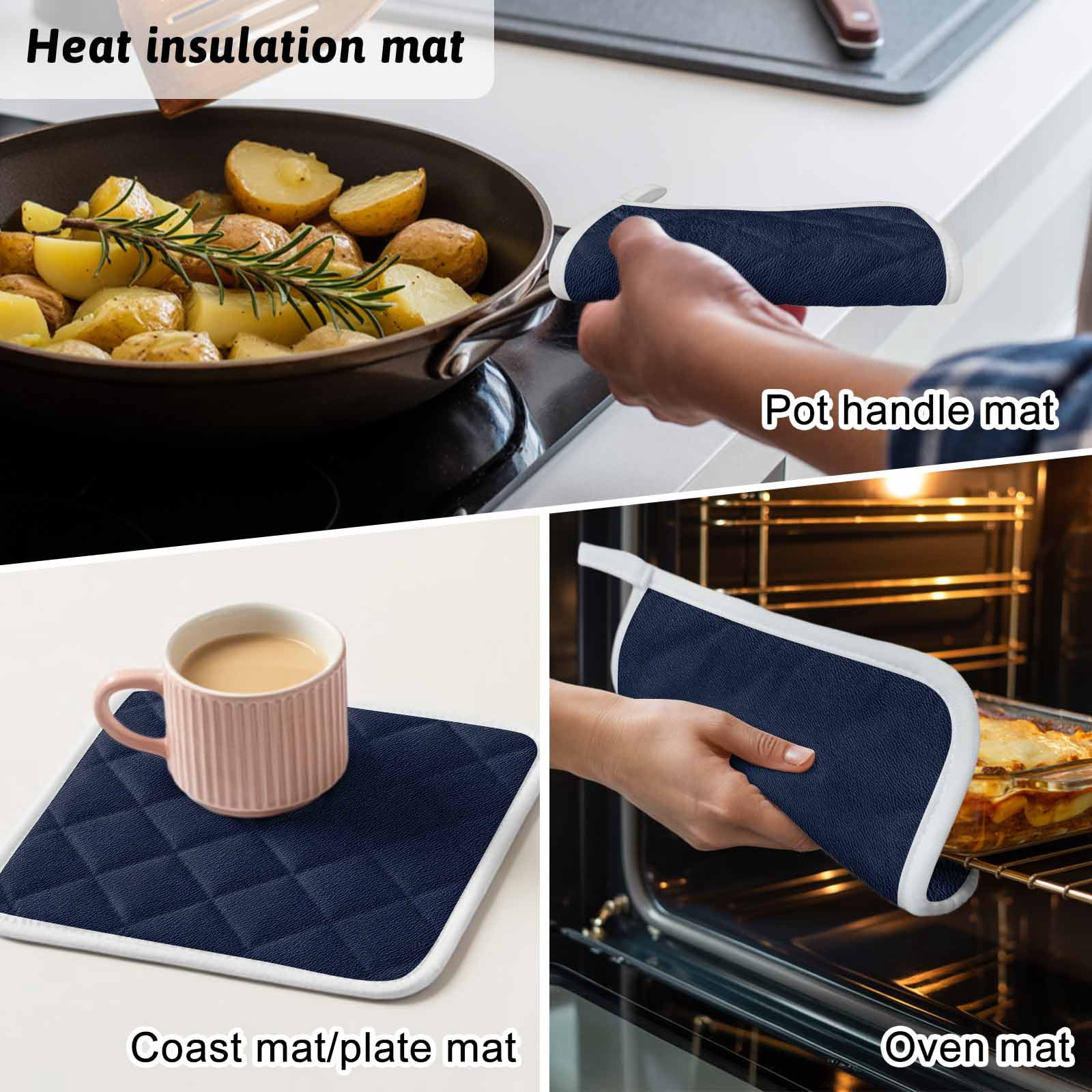 Solid Dark Blue Pot Holders for Kitchen Heatproof Potholder, 2 Pack Minimalism Abstract Denim Texture Hot Pads Multipurpose Oven Pads Cloth Potholders Trivet for Cooking and Baking