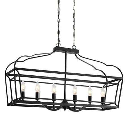 

6-Light Black Farmhouse Linear Island Hanging Chandelier Industrial Lighting for Kitchen Dining Room