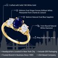 thumbnail image 2 of Gem Stone King 2.84 Cttw 10K Yellow Gold Blue Sapphire White Moissanite and Diamond 3-Stone Engagement Ring | Gemstone Birthstone | Three Stone Wedding Anniversary Promise Ring for Women (Size 8.5), 2 of 5