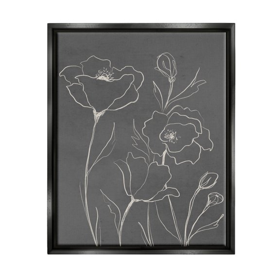 Stupell Industries Blossoming Flower Petals Botanical Line Doodle Drawing Graphic Art Jet Black Floating Framed Canvas Print Wall Art, Design by Elizabeth Medley