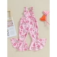 thumbnail image 4 of Suealasg Toddler Girl Valentine's Day Suspender Overalls Pants 6M 1T 2T 3T 4T Kids Girl Donut Print Sleeveless Flared Romper Jumpsuit One Piece Bodysuit Clothes for Children Girl, 4 of 9