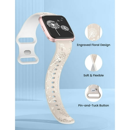Wearlizer 2 Packs Floral Engraved Band Compatible with Versa 2 Bands for Women, Two-Tone Flower Soft Silicone Sport Strap for Versa/Versa 2/Versa Lite/Versa SE Smart Watch