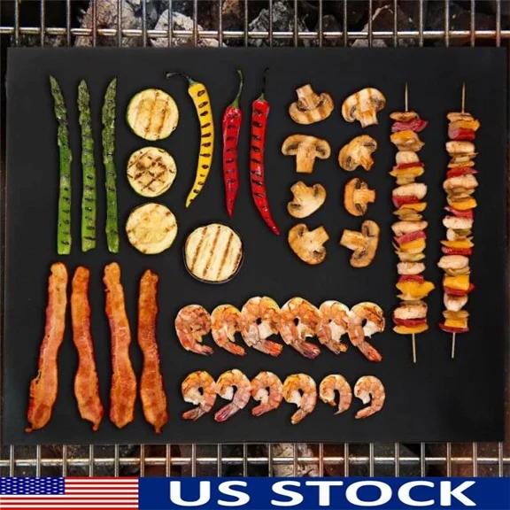 Zyler - Nonstick Double-Sided Bbq Grill Mats Set Of 2 Flame Resistant Accessories New