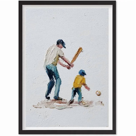 Father & Son Baseball Painting: Sentimental Nursery Wall Art, Matte Canvas Stretched, Posters for Room Bedroom Living Room Bathroom Wall Decor, Posters & Art Prints, Gift.
