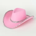 thumbnail image 4 of Ticikt Western Cowboy Hat for Women and Men Wide Brim Glitter Cowboy Cowgirl Hat with Rhinestone Fedora Hats,Color:Pink, 4 of 6