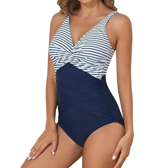 Womens Swimsuits Duoif Swimsuits for Women Slimming Bathing Suit Retro Ruched Padded Swimwear Bathing Suit for Women Dark Blue L