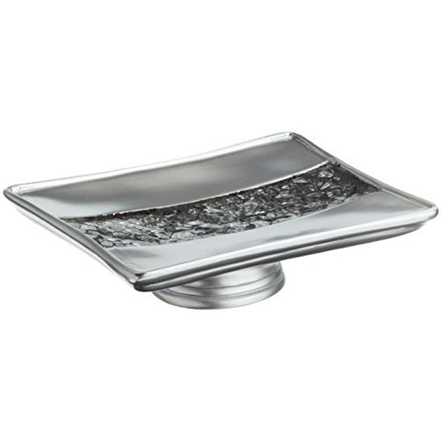 Popular Bath Ensemble de Rideau de Douche 5 Pcs Sinatra Argent et Accessoires de Bain en Résine
