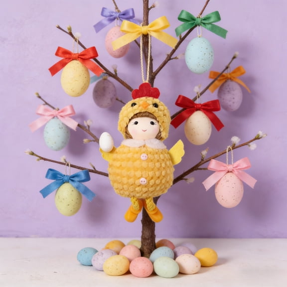 Anhility Mini Easter Chicks, Pink Baby Chicks Toy Plush Chicks Figurines Hanging Decorations for Easter Birthday Wedding Party Table Centerpieces DIY Garden, 5.51"x3.14", White