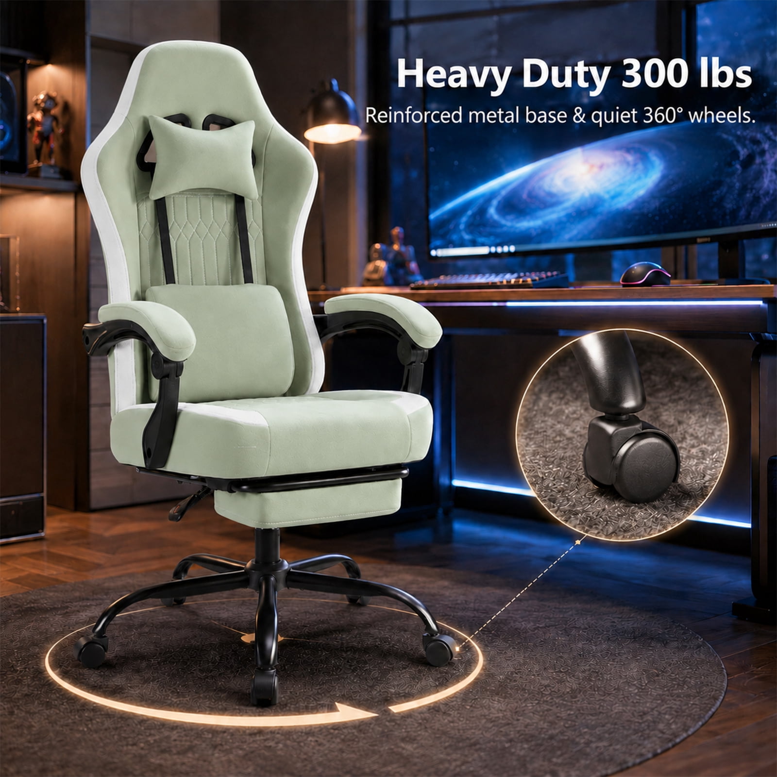 Alvantor Gaming Chair, Computer Office Chair with Linkage Armrests and Footrest, High Back Ergonomic Computer Chair with Lumbar Support Task Chair with Footrest
