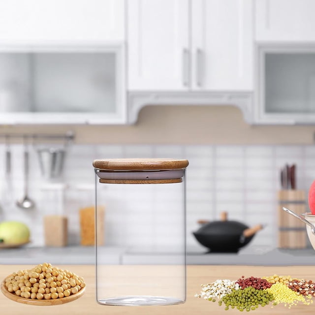 de Transparente con Tapa de Bambú, Tanque de Almacenamiento de Alimentos para Cocina, Lata Sellada, Apilable para Té, Arroz, Café, Azúca - 8.5x12cm 550ml Macarena Lata sellada