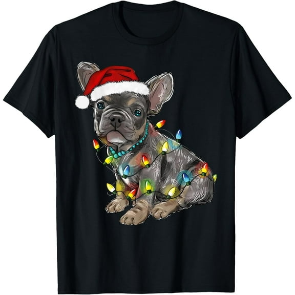 French Bulldog Dog Christmas Lights Santa Xmas Pet Dog Lover Adult T-Shirt