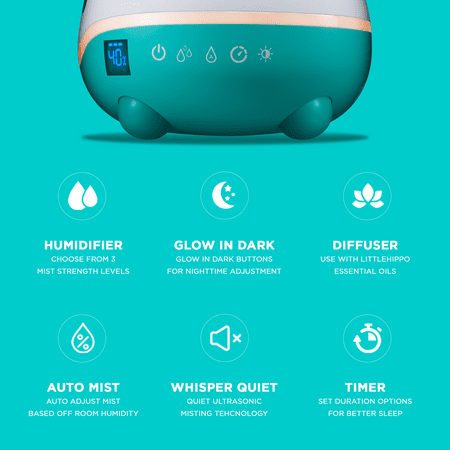 LittleHippo - LittleHippo- WISPI .5 Gal Ultrasonic Cool Mist Humidifier with Diffuser and Night Light - WHITE