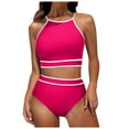 thumbnail image 2 of YDLCAFD independence Day Women's High Waisted Bikini Sets Sporty Two Piece Swimsuit Color Block High Cut Bathing Suits, 2 of 5