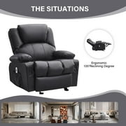 JONPONY Manual Recliner Chair with Heat Therapy and Massage Function, Heavy Duty Reclining Mechanism Massage Chair, Elderly Single Rocker Sofa with Cup Holders for Bedroom Home Theater,Black
