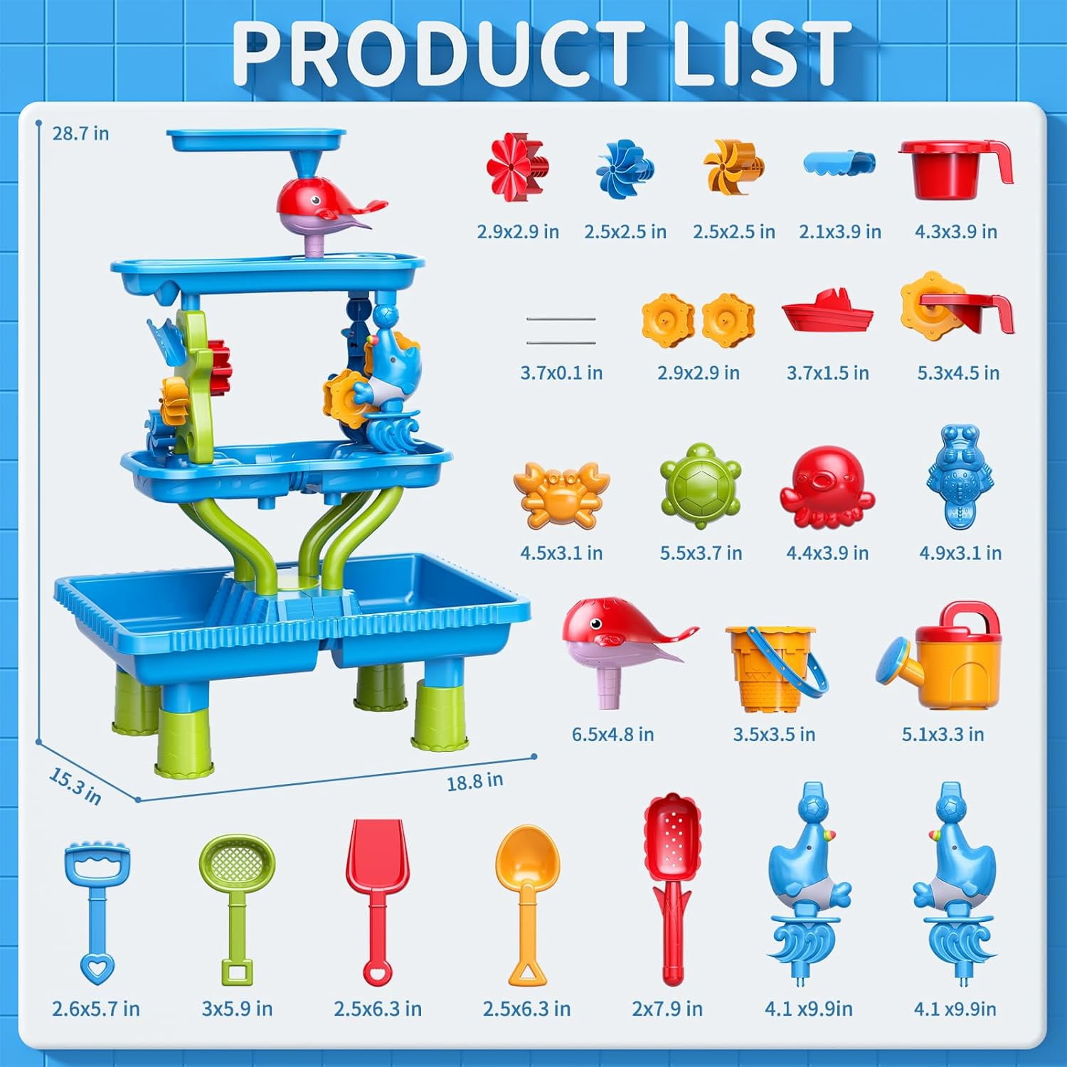 4-Tier Sand and Water Table for Kids, Outdoor Splash and Play Activity Set for Boys and Girls Ages 3 4 5 6 7 8 Years, Summer Beach & Poolside Sensory Toys for Fun Water Play