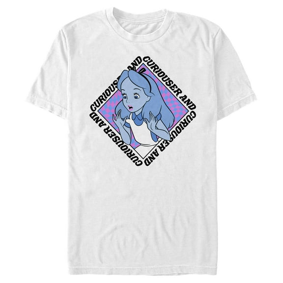Men's Alice in Wonderland Alice Curiouser and Curiouser  Graphic Tee White Medium