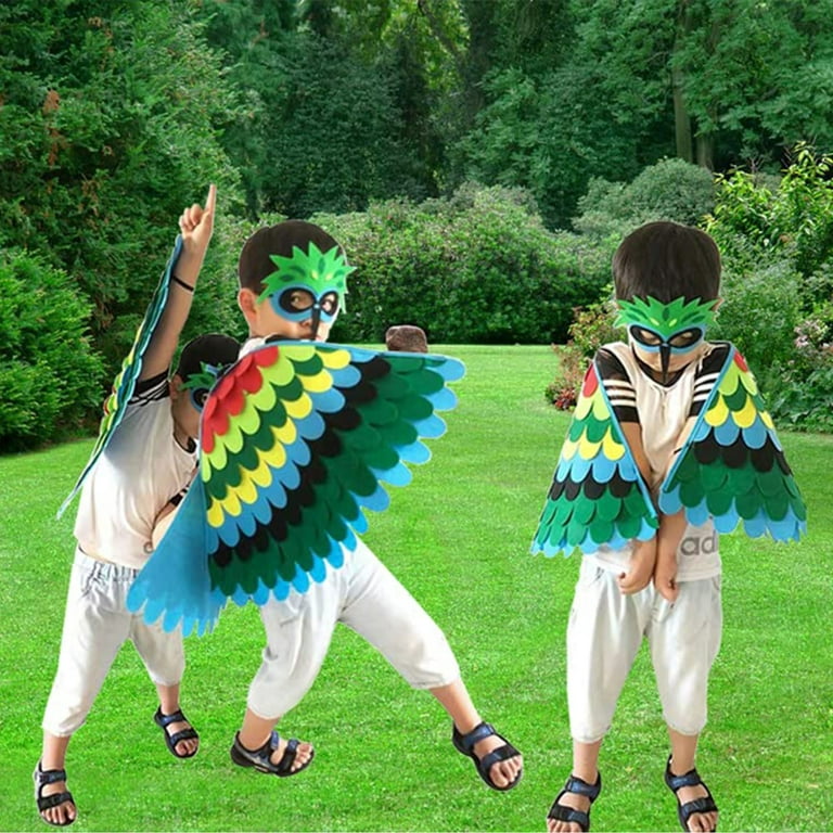 Deago Bird Costume Wings for Kids with Mask Boys Girls Parrot Owl Dress Up Halloween Costumes Party Favors, Green, Kids Unisex, Size: 39.4