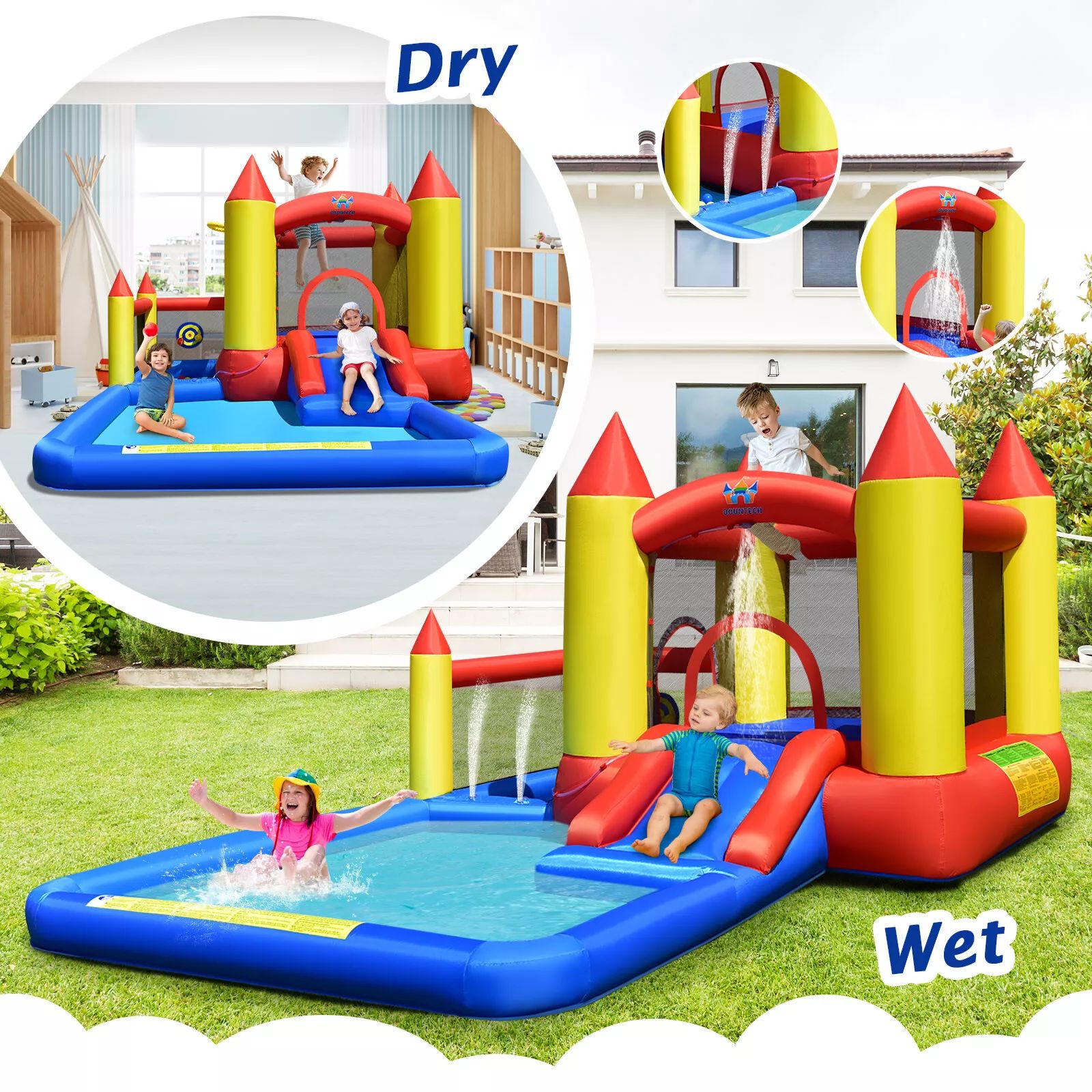 Harmijoy Inflatable Water Slide Castle Kids Bounce House Indoor & Outdoor w/ 480W Blower