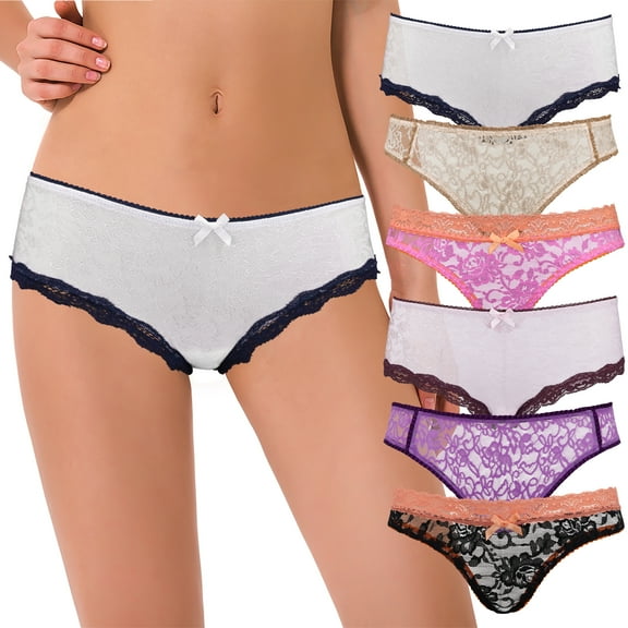 Curve Muse Women's Sexy Lace Bikini Hipster Boyshorts Underwear Panties-6 Pack-PACKA-S/5