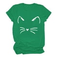 thumbnail image 1 of T-shirts pour Femmes Col Rond Manches Courtes Texte Quotidien Botanique Floral Chat T-Shirt Haut Surdimensionné T-Shirts Vert TG, 1 of 4