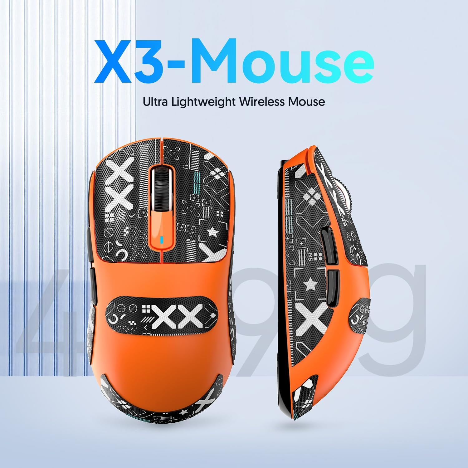 ATTACK SHARK X3 Lightweight Wireless Gaming Mouse with Anti Slip Mouse Grip Tape, Self Adhesive Design Elastics Refined Side Grips Sticker Sweat Resistant Pads/Anti Sweat Paste, Cut to Fit (Orange)