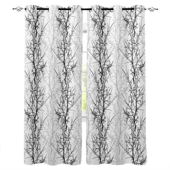 Black Grey Blackout Curtains 63 Inches Long, Pastoral Botanical Branch Aesthetics Thermal Insulated Black Out Curtains, Darkening Window Curtain Drapes for Bedroom Living Room 42"x63" 2 Panels