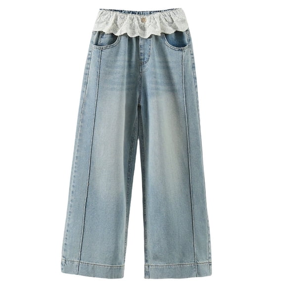 Shadoumai Girls Jeans Baggy Denim Pants High Waisted Straight Wide Leg Boyfriend Jeans for Youth Kids 12-16 Years
