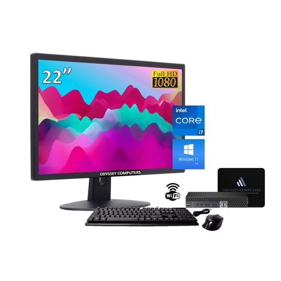 ODYPC DELL OptiPlex Micro Desktop Bundle Intel Core i7 up to 3.8GHz, 16GB 512GB SSD WiFi Windows 11 Pro 22" FHD Monitor with Keyboard and Mouse