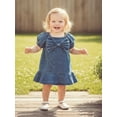 thumbnail image 3 of BemeyourBBs Toddler Baby Girl Denim Dress Puff Short Sleeve Front Bow Summer Princess Dress Cute Ruffle Square Neck A-line Party Jean Dress Clothes, 3 of 9