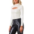 thumbnail image 4 of INSPIRE CHIC Women's Top Glitter Cutout Mock Neck Long Sleeve Party Sparkle Tops XL Holographic White, 4 of 6