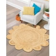 thumbnail image 2 of Indian Handwoven Braided Natural Jute Scalloped Round Rug, Bedroom, Entryways, Dining Room, Hallways, Kids' Rooms, Size - (3' Round), 2 of 3
