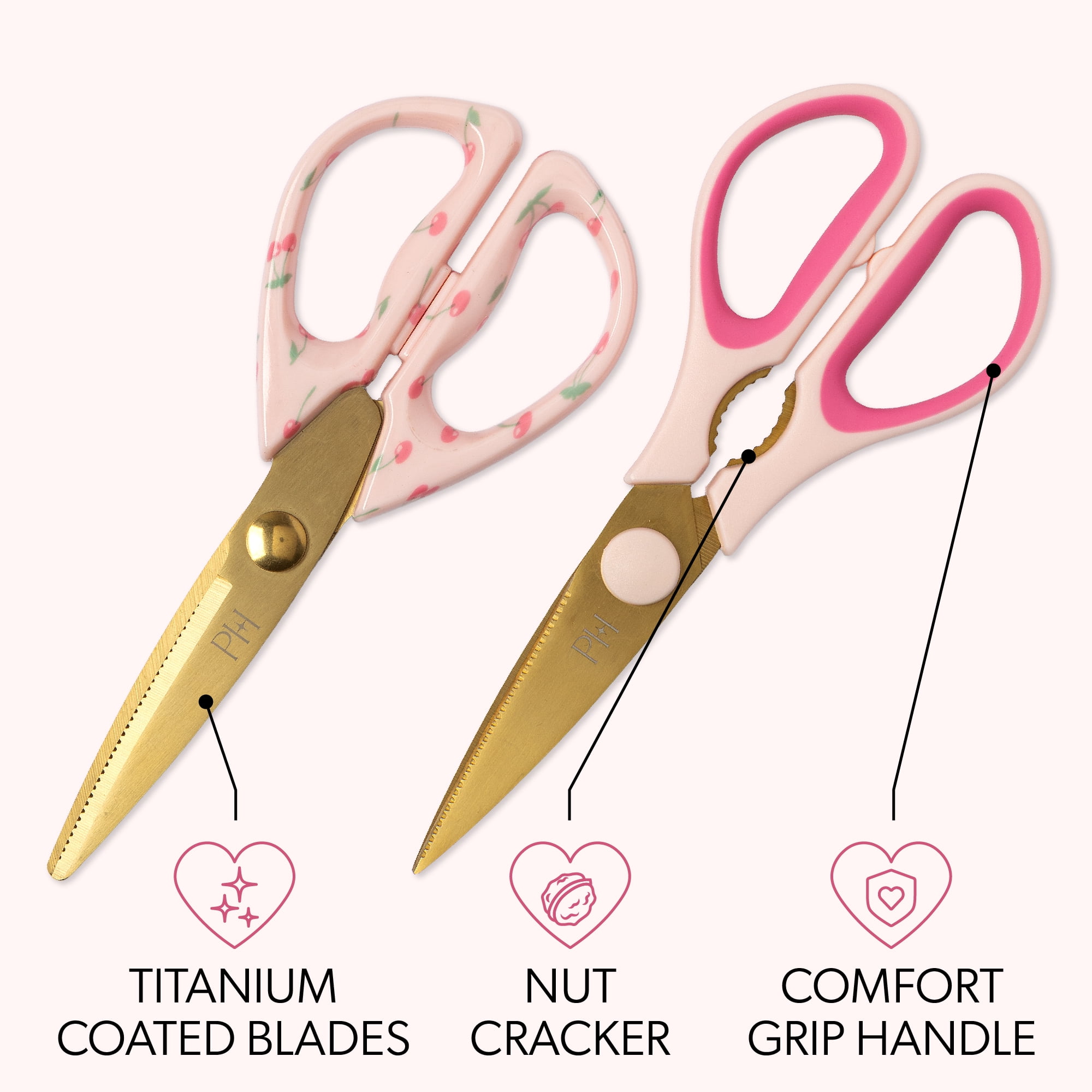 Paris Hilton 2-Piece 8-Inch Kitchen Shears Set, Stainless Steel Blades, Pink Handles