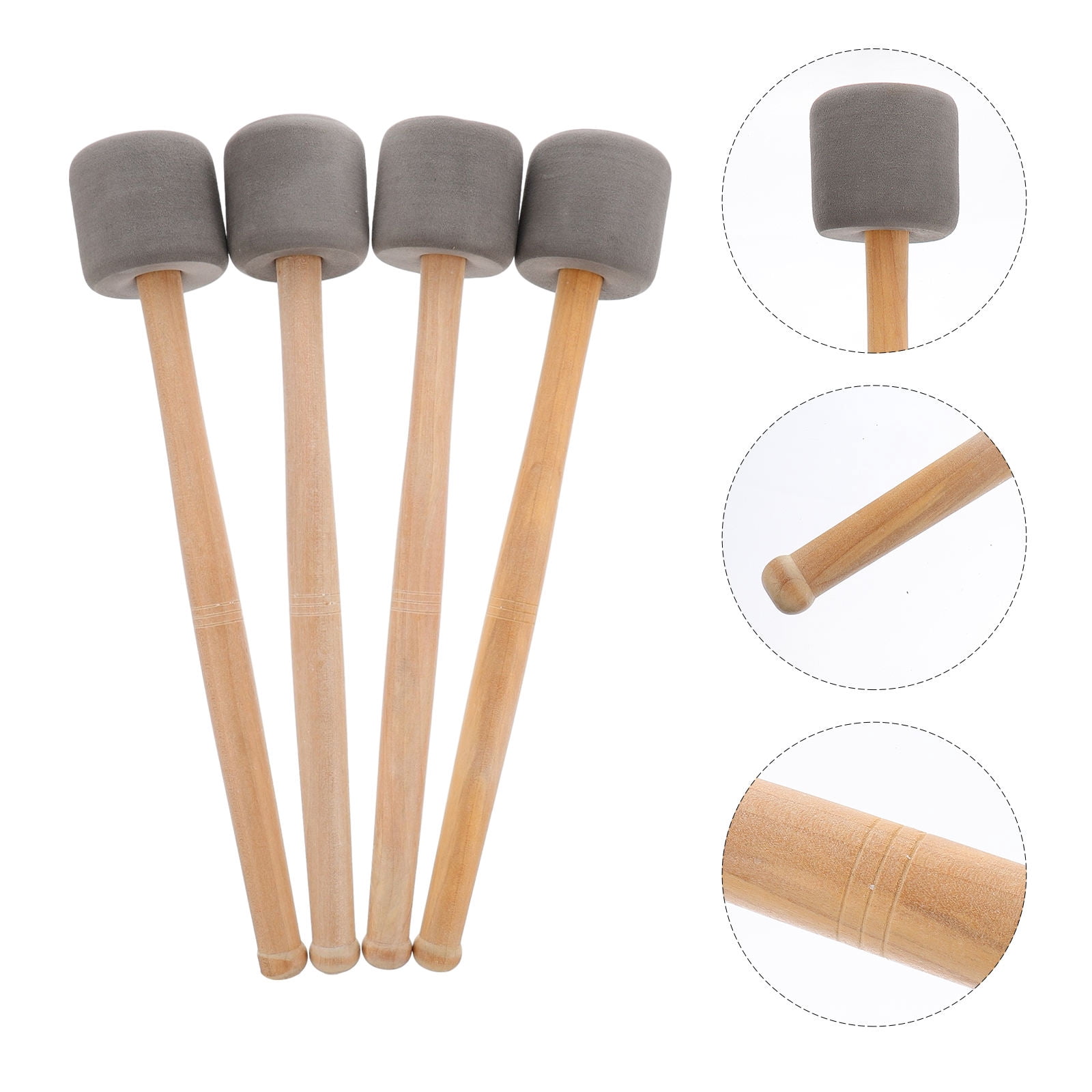 QIFULL 4Pcs Bass Drumsticks Ergonomic Drumstick Set with Grey Foam and Wood for Music Performance