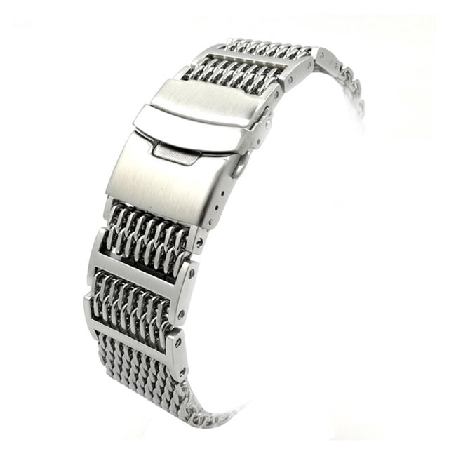 Bracelet de Montre en Maille de Requin en Acier Inoxydable 22mm Bracelet de Poignet Remplacement (Argent)
