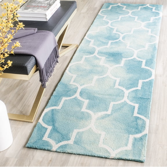 Safavieh Dip Dye Calanthe Geometric Wool Runner Rug, Turquoise/Ivory, 2'3" x 8'