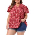 thumbnail image 4 of Agnes Orinda Women's Plus Size St. Patrick's Day Floral Tops Ruffle V Neck Double Short Sleeve Summer Casual Blouse 4X Red, 4 of 6