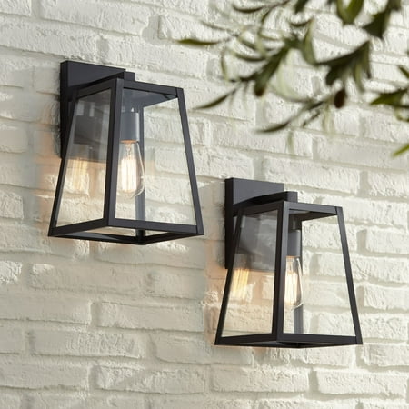 John Timberland Industrial Outdoor Wall Light Fixtures Set of 2 Mystic Black 13 Clear Glass Edison Bulb for House Porch Patio