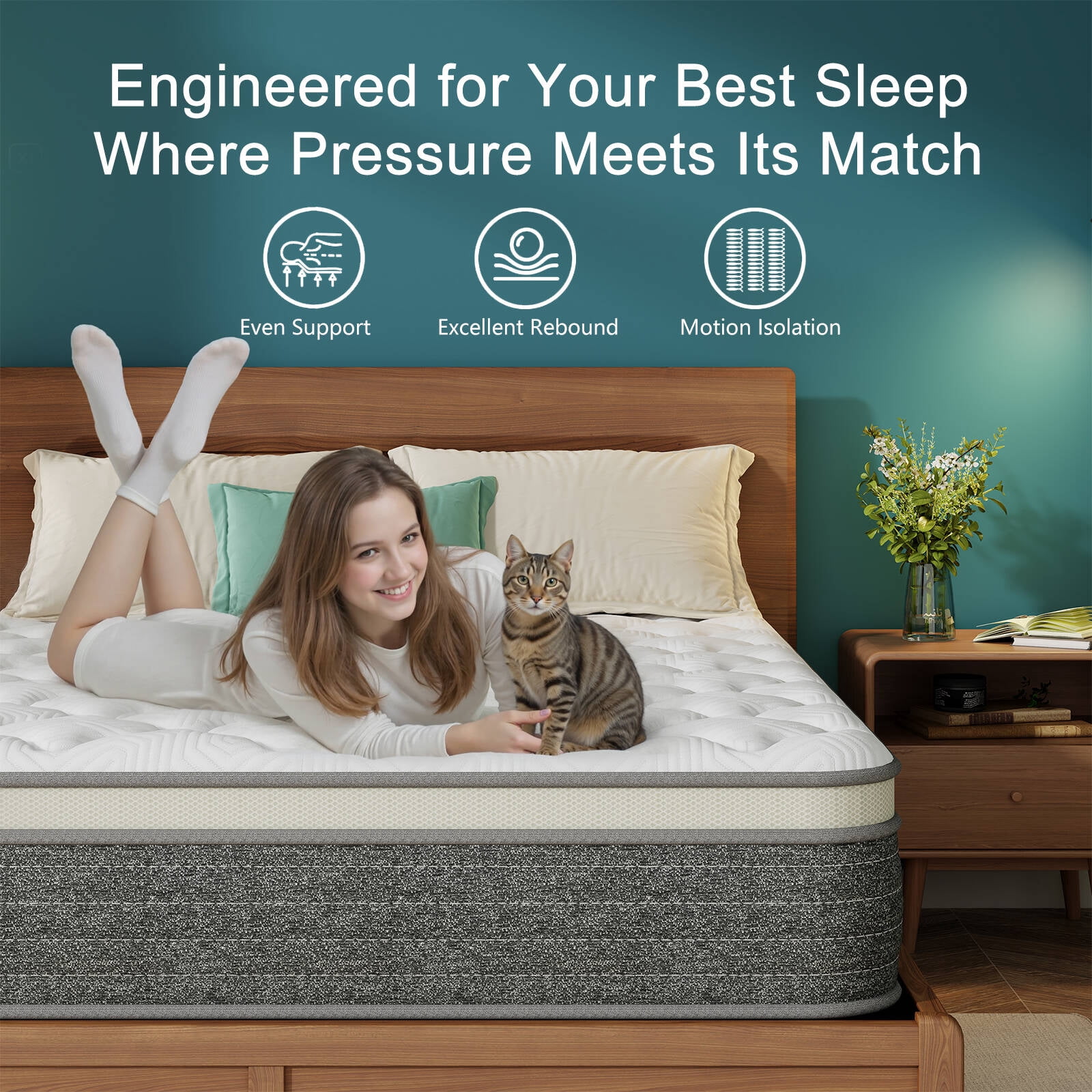 GREOO King Size 12 inch Hybrid Firm Gel Memory Foam Mattress with Reinforced Edge, Pocketed Springs, Pressure Relief, Mattress in a Box, Grey and White