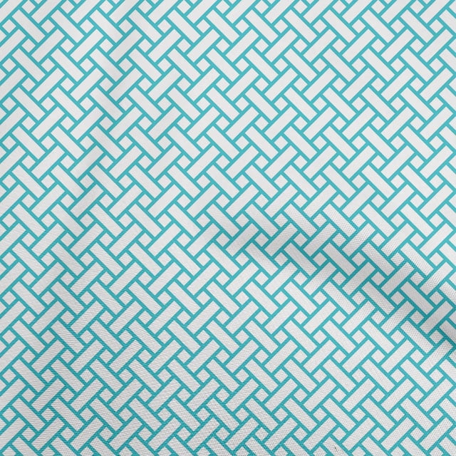 oneOone Cotton Poplin Turquoise Blue Fabric Geometric Fabric for Sewing Printed Craft Fabric by The Yard 56 Inch Wide