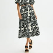 Women's Catherine Malandrino Batik Print Midi Skirt Color: Black Border Print Size: LARGE