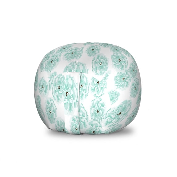 Flowers Storage Toy Bag Chair, Floral Theme Beauty Blue Roses Pattern in Aquatic Colors Along Watercolor Style, Stuffed Animal Organizer Washable Bag, Large Size, Multicolor, by Ambesonne